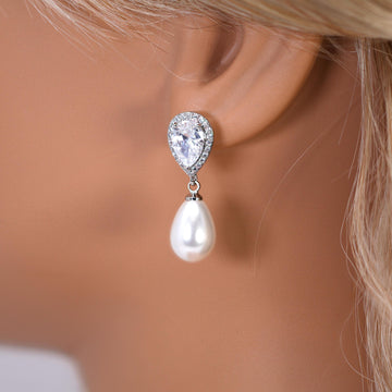 CZ Pearl Drop Necklace Set, Gift For Her, Bridesmaid Gift, Mother Of Bride/Groom Gift, Maid Of Honor Accessories.
